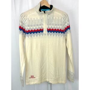 STATE OF ELEVENATE 1/4 Zip Mock Smart Merino Wool Sweater Cream Multi Size M